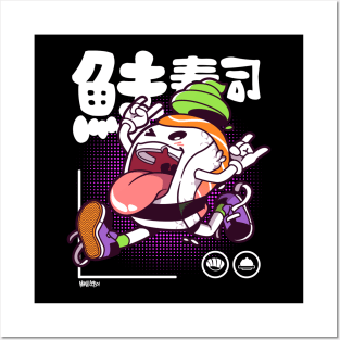 SALMON SUSHI JUMP (back print) Posters and Art